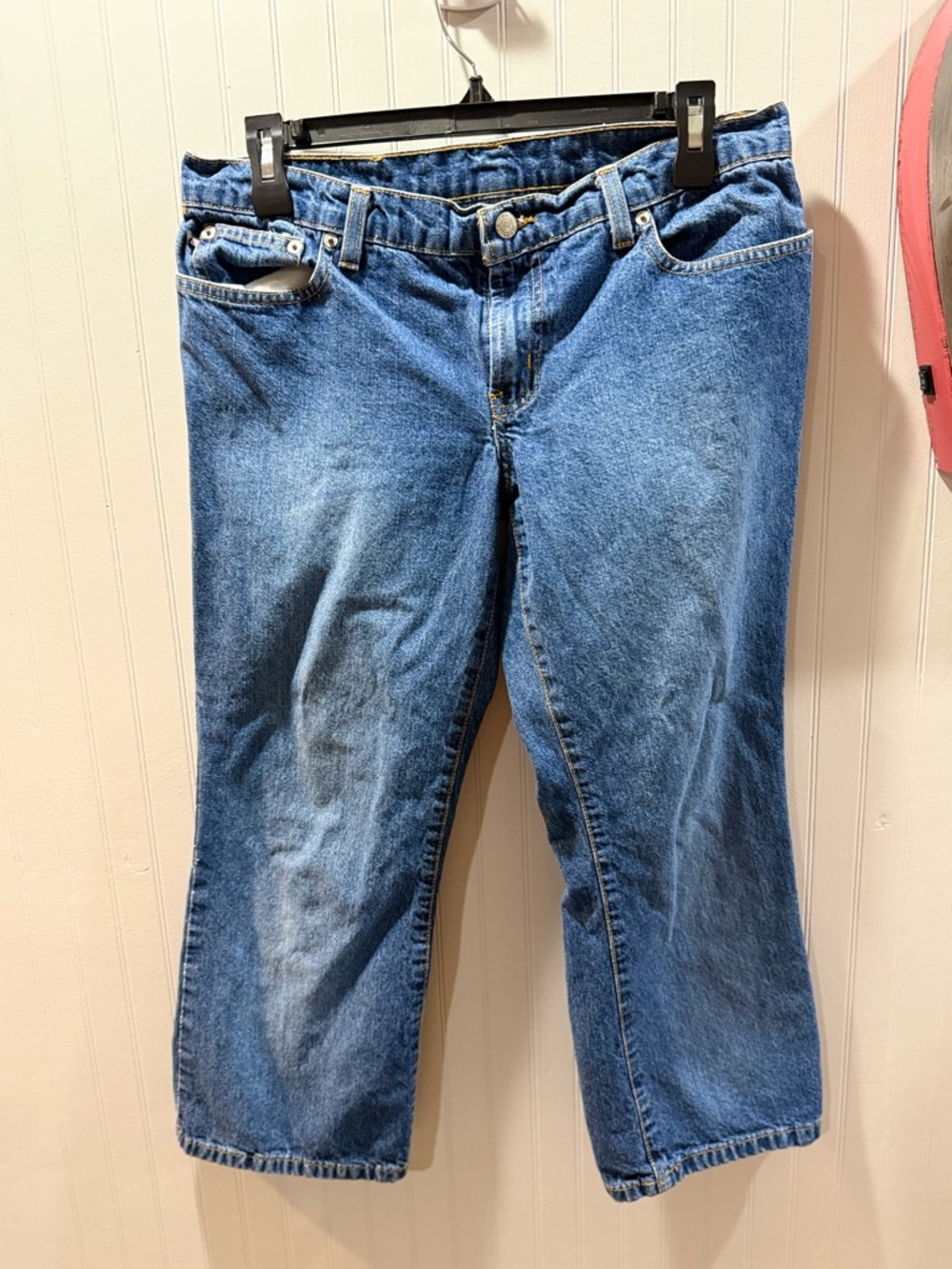 Ralph Lauren Blue Denim Capri Jeans with Leather Logo Patch